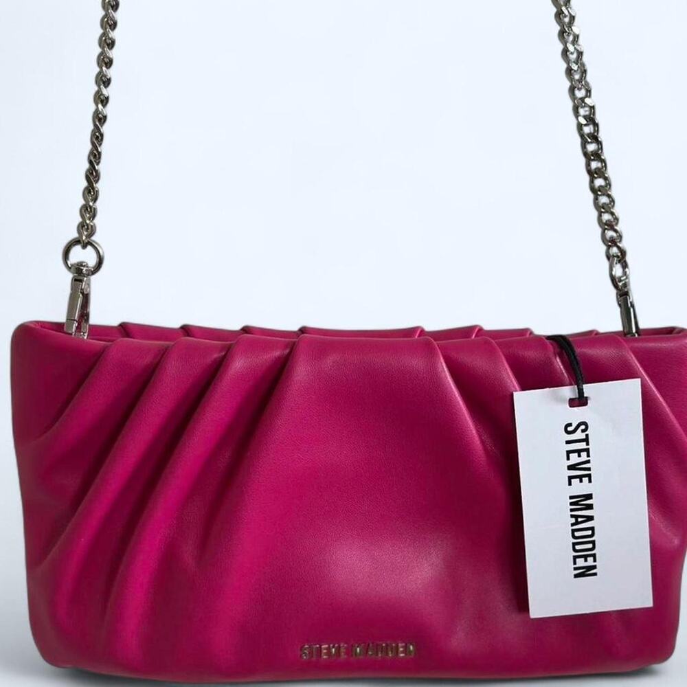 Steve Madden Gathered Fuchsia Clutch with Silver Chain Strap